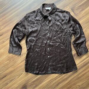 Silk Chocolate Brown Button-Up Shirt